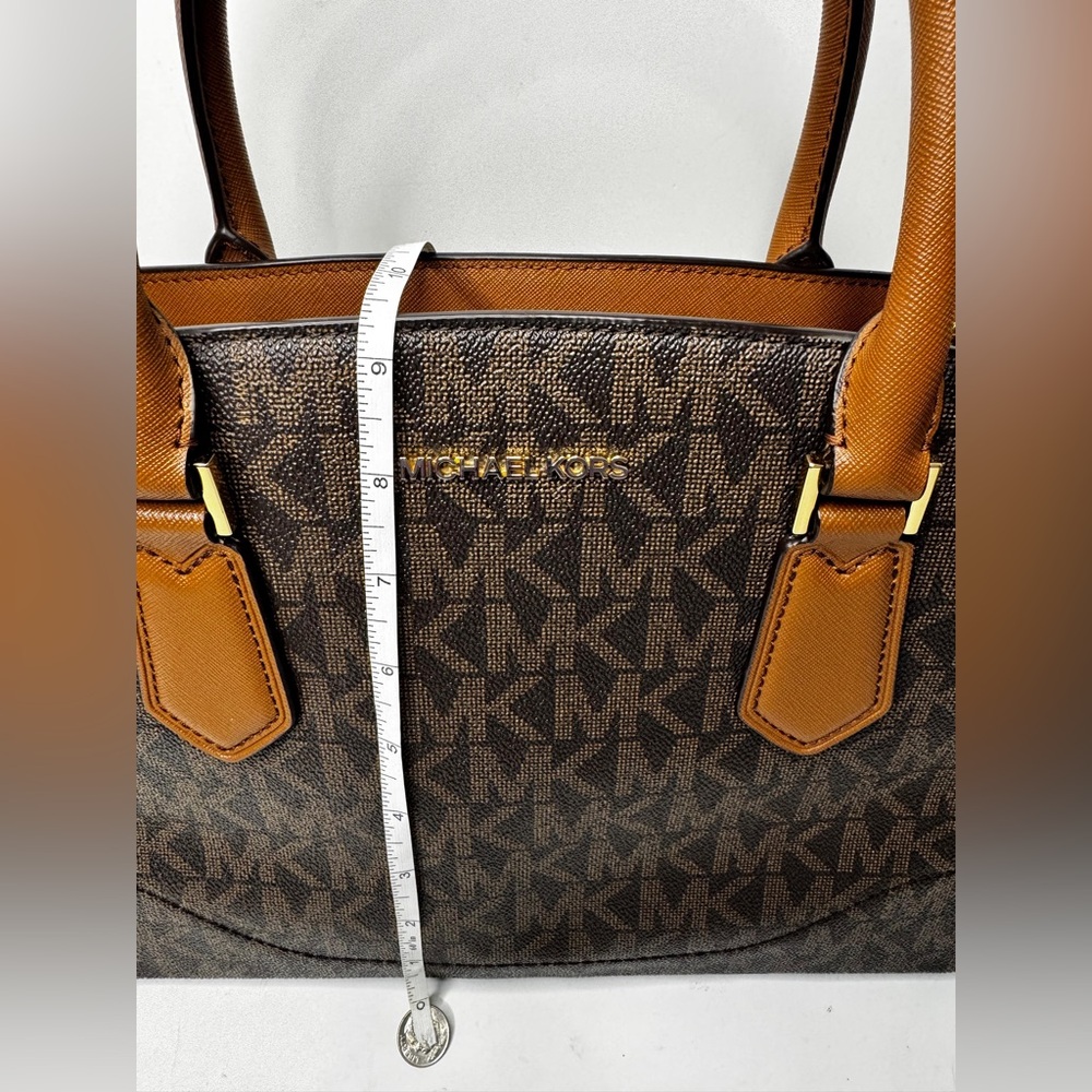 Michael Kors Lynn Brown Lugg MK Printed Large Satchel Bag - Picture 15 of 15